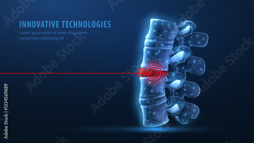 3d spine vector on blue background. Chiropractic care, spinal cord, orthopedic surgery.