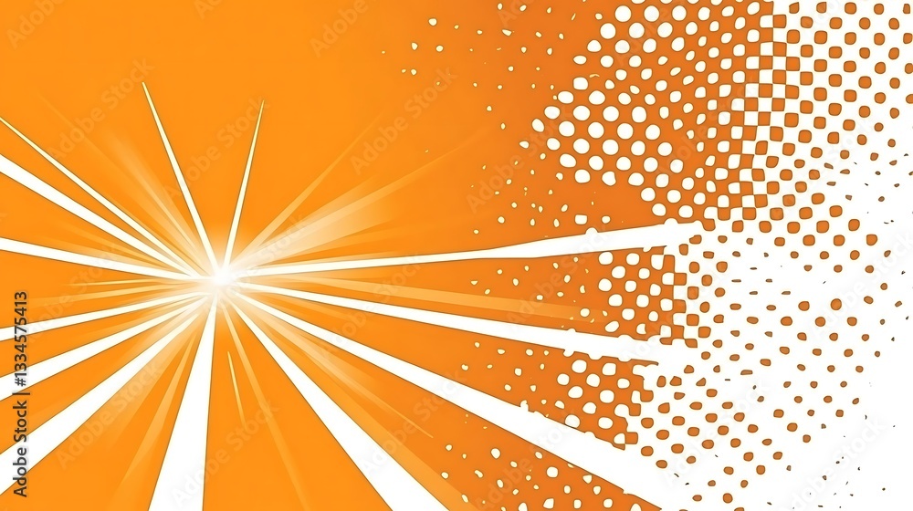 Obraz premium Radiant Abstract Orange Background with Halftone Dots and Bursting Light