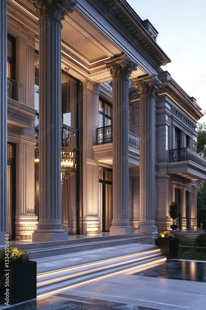 Fototapeta premium Grand Neoclassical Mansion Entrance at Dusk