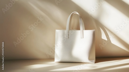 A sleek tote bag rests on a neutral surface, isolated with ample empty space for creative layouts.