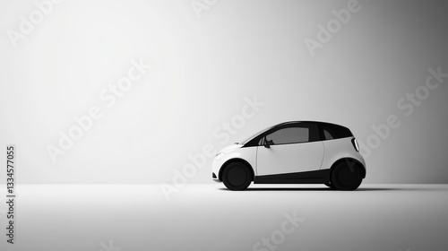 Fototapeta Naklejka Na Ścianę i Meble -  A small electric hatchback positioned against a monochrome backdrop, leaving empty space.