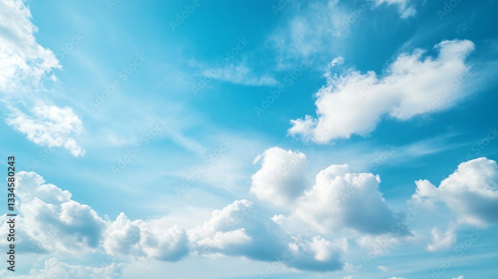 Bright blue sky with fluffy white clouds, serene atmosphere, ideal for relaxation or inspiring creativity, ample text space. Bright blue sky with fluffy white clouds, serene atmosphere, ideal for relaxation or inspiring creativity, ample text space.