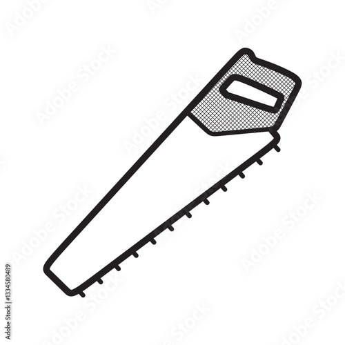 hand saw, black and white, vector line art