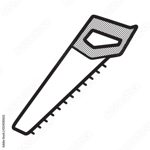 simple hand saw, black and white line art