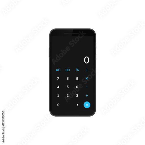 Smartphone with a calculator application open, showing numbers, operations, and digital screen.