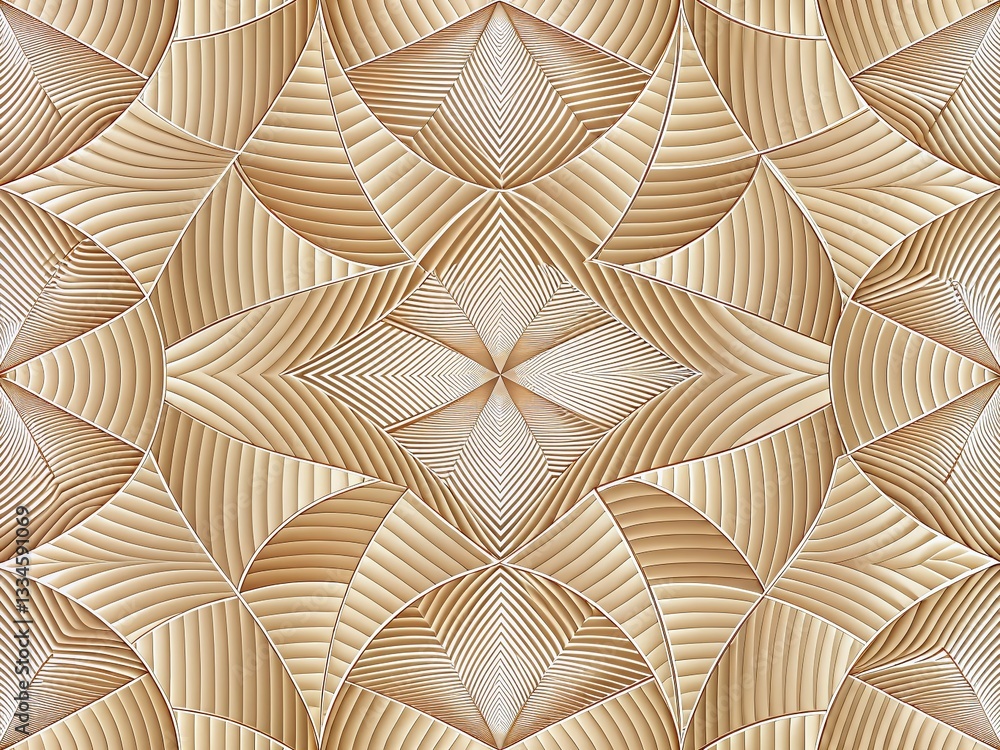 Obraz premium Panoramic Beige Geometric Wall Art: Curved & Straight Lines Abstract Pattern for Interior Design