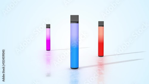 Wallpaper Mural Colorful Vapes on a Light Reflective Floor. Electronic Cigarettes 3D Animation. 4K Torontodigital.ca