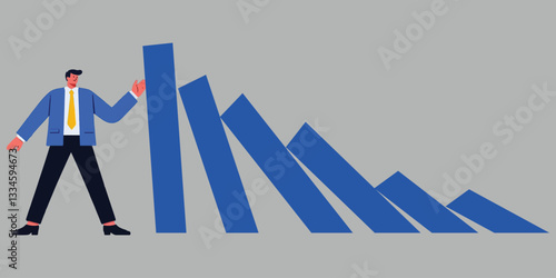 domino effect icon isolated businessman running away from domino effect