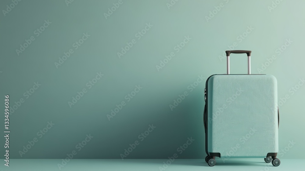 A travel suitcase stands on a solid-color surface, isolated with space for design elements. A travel suitcase stands on a solid-color surface, isolated with space for design elements.