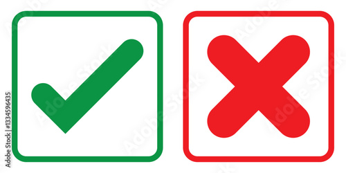 Check mark and cross icon set. Vector design with editable line thickness. 1176