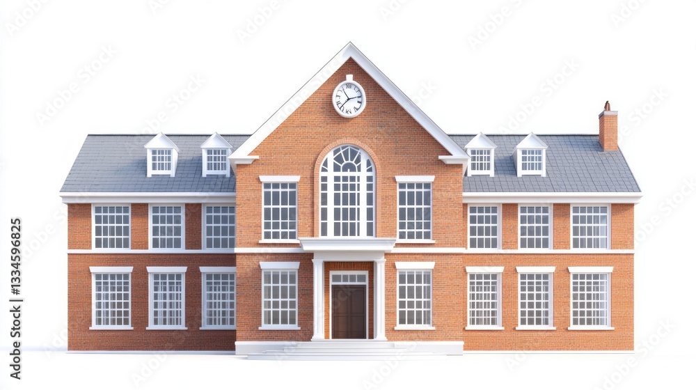This impressive brick school building stands tall under a clear blue sky, featuring large windows and decorative elements that highlight its historical significance and inviting atmosphere This impressive brick school building stands tall under a clear blue sky, featuring large windows and decorative elements that highlight its historical significance and inviting atmosphere