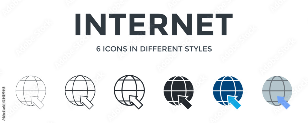 Internet Icon In Different Style Vector Illustration. Designed In Thin Line, Regular Line, Bold Line, Glyph, Color Fill, And Flat Style Can Be Used For Web Internet Icon In Different Style Vector Illustration. Designed In Thin Line, Regular Line, Bold Line, Glyph, Color Fill, And Flat Style Can Be Used For Web