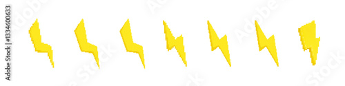 Seven pixelated yellow lightning bolts arranged, symbolizing dynamic energy and power.