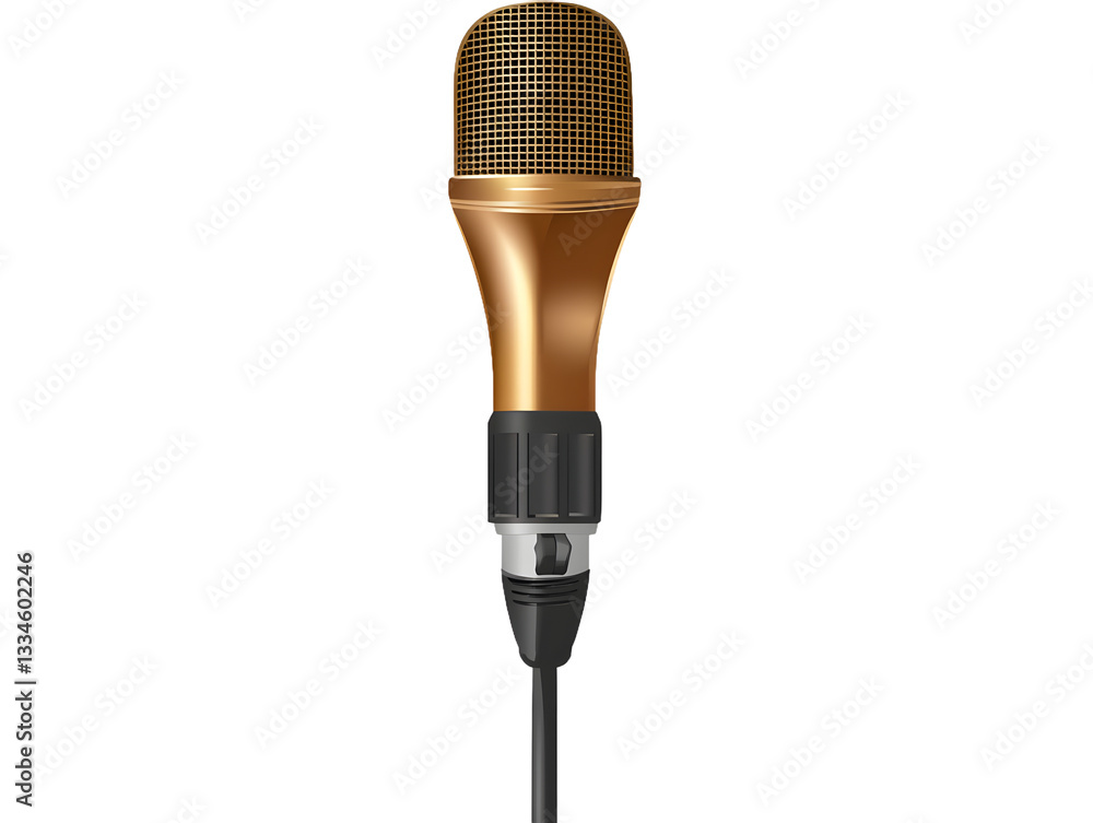 Gold microphone isolated on a white background, symbolizing karaoke, music performance, and professional audio recording.
Gold microphone isolated on a white background, symbolizing karaoke, music performance, and professional audio recording.