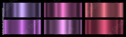 A set of purple and terracotta gradients with an outline on a black background. Metallic gradient effects for text and infographic design. A metal banner. Vector EPS 10.