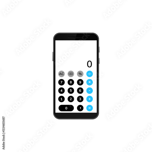 A smartphone screen shows a calculator app with number keys and basic arithmetic function buttons.