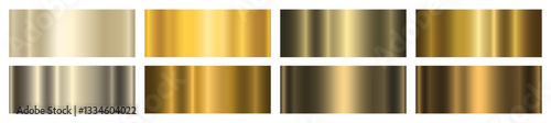 A set of eight gold and platinum gradients on a white background. Metallic texture, shiny background. Vector EPS 10.