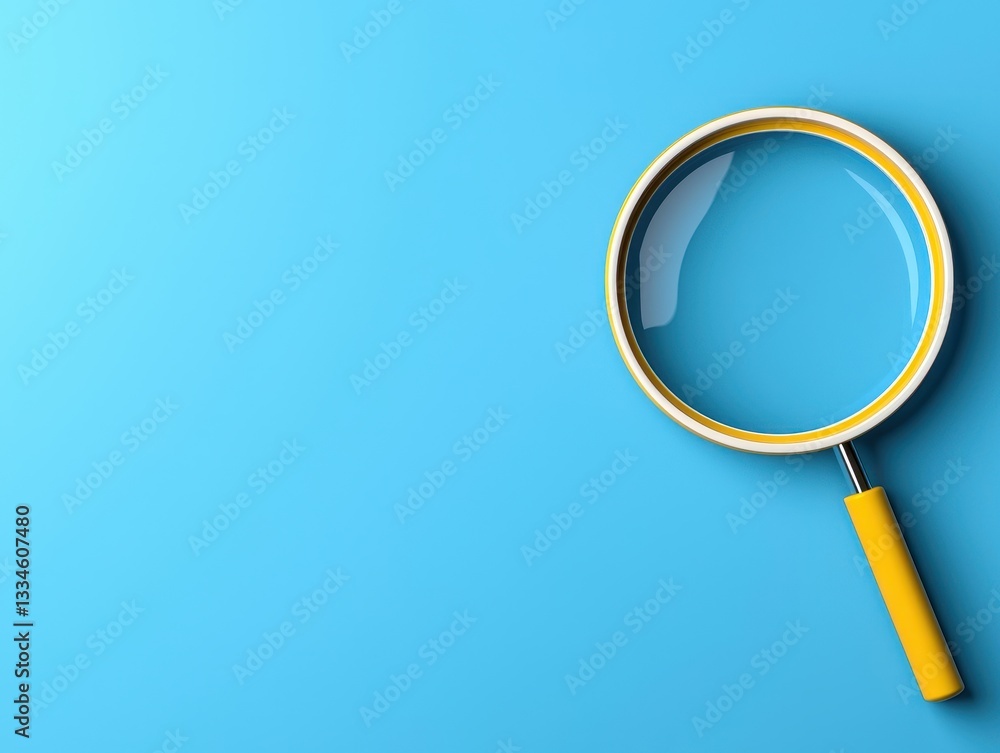 A colorful magnifying glass on a blue background for analysis and exploration. A colorful magnifying glass on a blue background for analysis and exploration.