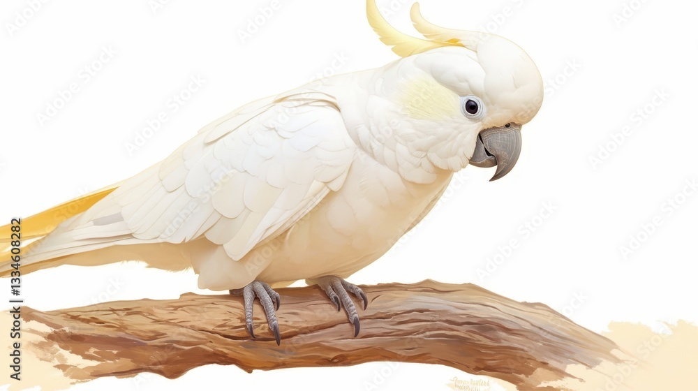 Fototapeta premium A cockatoo perched on a branch with a curious tilt to its head.
