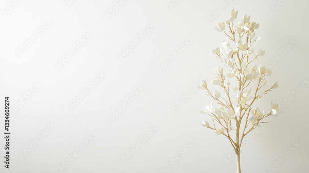 Obraz premium Elegant White Floral Branch Minimalist Decor Simple Background