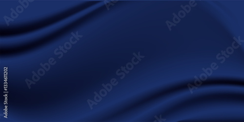 Navy blue silk satin. Silky shiny fabric. Dark luxury background with space for design. Banner. Wide. Long. Panoramic. Template. Empty. Flat lay, top view table. vector