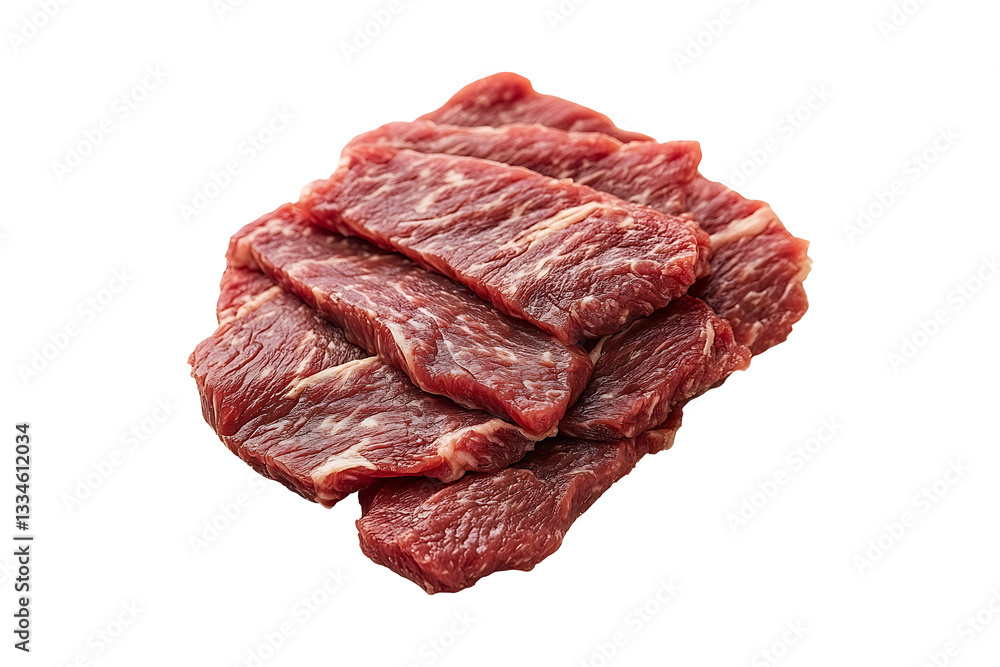 Fototapeta premium Dried beef strips Isolated on Transparent Background PNG.