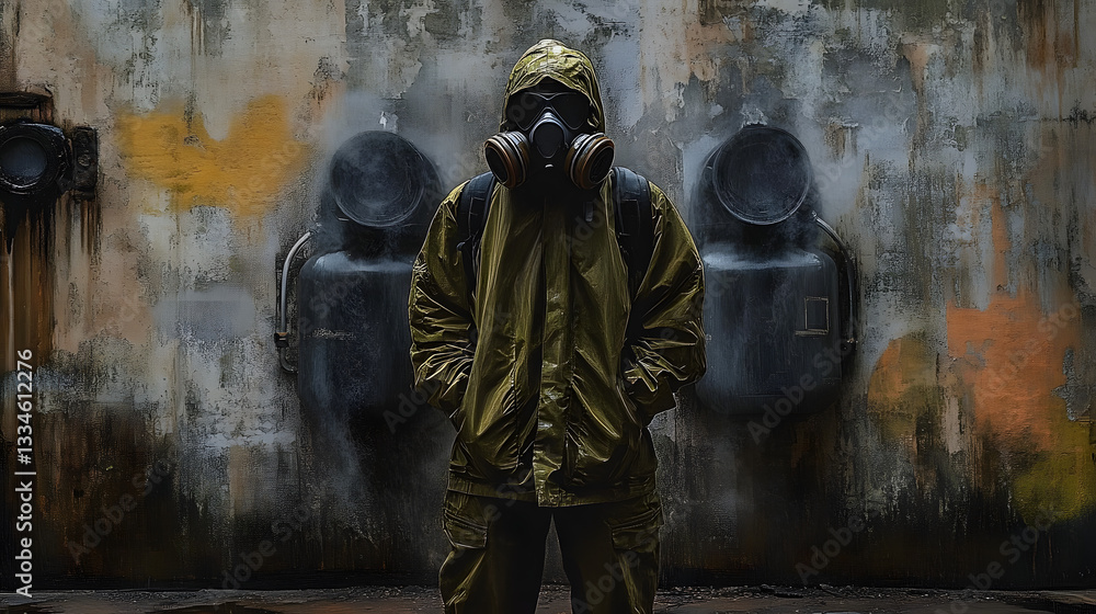 Fototapeta premium Memorial Day for all victims of the use of chemical weapons. chemical weapons. A man in chemical protection