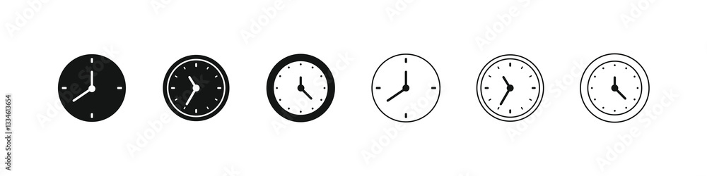 Time and clock icon set. Wall clock vector icon. Schedule timer sign for UI designs. Isolated on white, vector Illustration. Time and clock icon set. Wall clock vector icon. Schedule timer sign for UI designs. Isolated on white, vector Illustration.