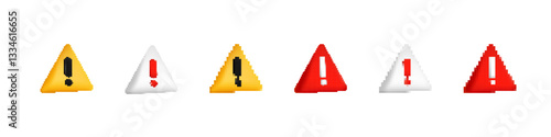 Five triangular warning alert icons feature exclamation and caution symbols in vibrant colors.
