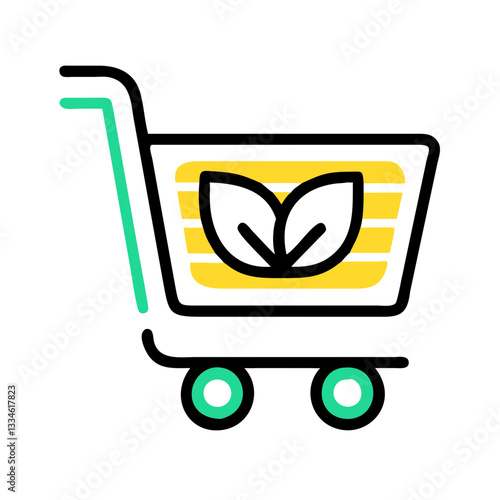 An eco-shopping cart icon symbolizing conscious consumption, buying only necessary goods, choosing products with minimal impact on nature