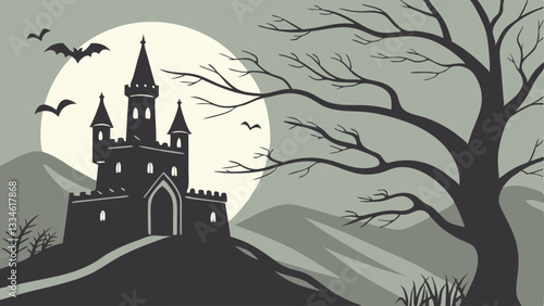 Horizontal Halloween Background illustration in flat style