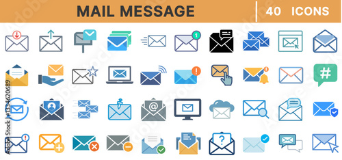 "Mail Message Line Icons – Email, Communication, Inbox, Notification, Letter, Chat, Send, Receive, Digital Mail, Spam, Security, Cloud, Editable Stroke, Vector Set"