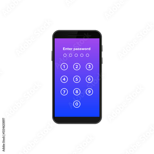 Black smartphone with screen displaying numeric keypad interface for entering a password securely.