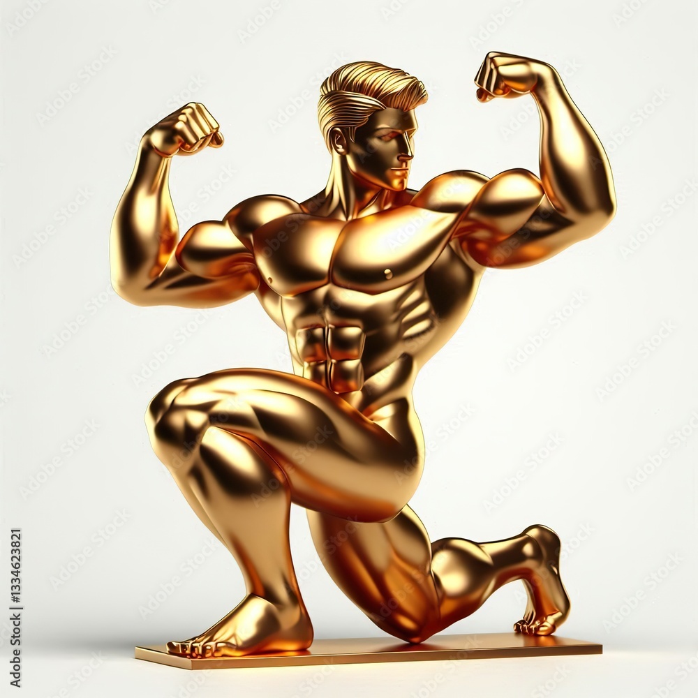 3d metallic gold brave and strong Muscular man on a white background 3d metallic gold brave and strong Muscular man on a white background