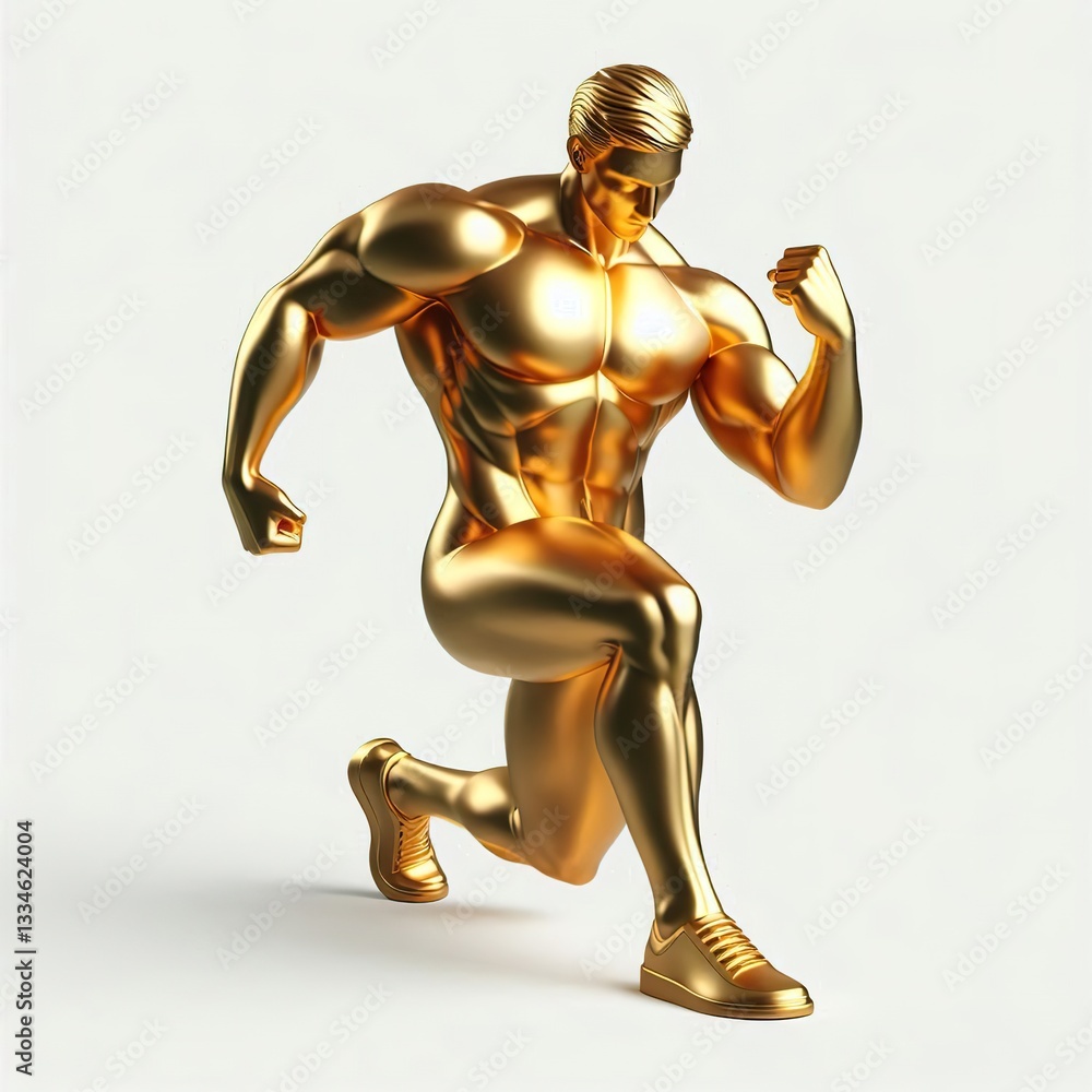 3d metallic gold brave and strong Muscular man on a white background 3d metallic gold brave and strong Muscular man on a white background