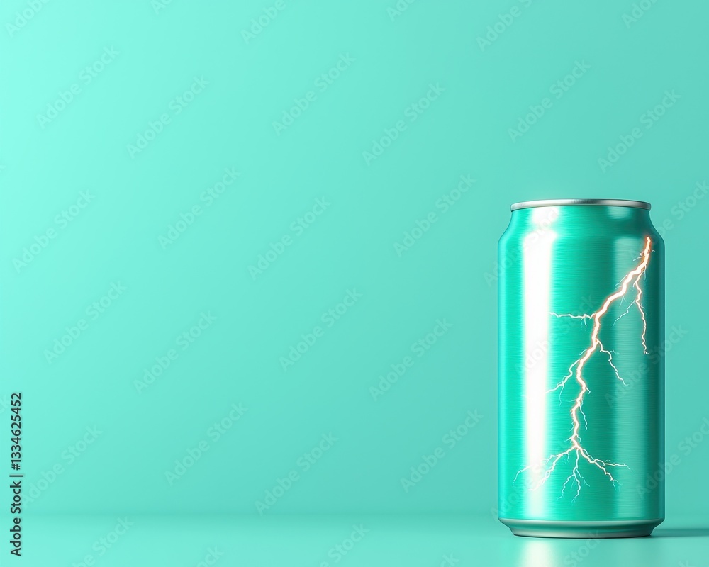 A refreshing green soda can with lightning design on a vibrant background. A refreshing green soda can with lightning design on a vibrant background.