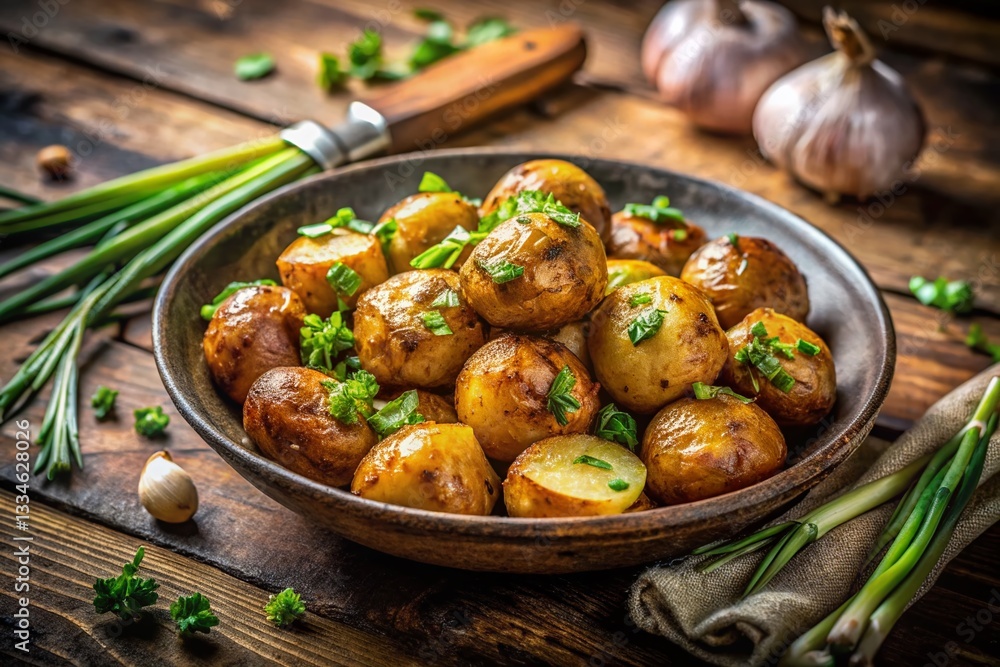 Roasted New Potatoes & Leeks - Rustic Autumnal Food Photography Roasted New Potatoes & Leeks - Rustic Autumnal Food Photography