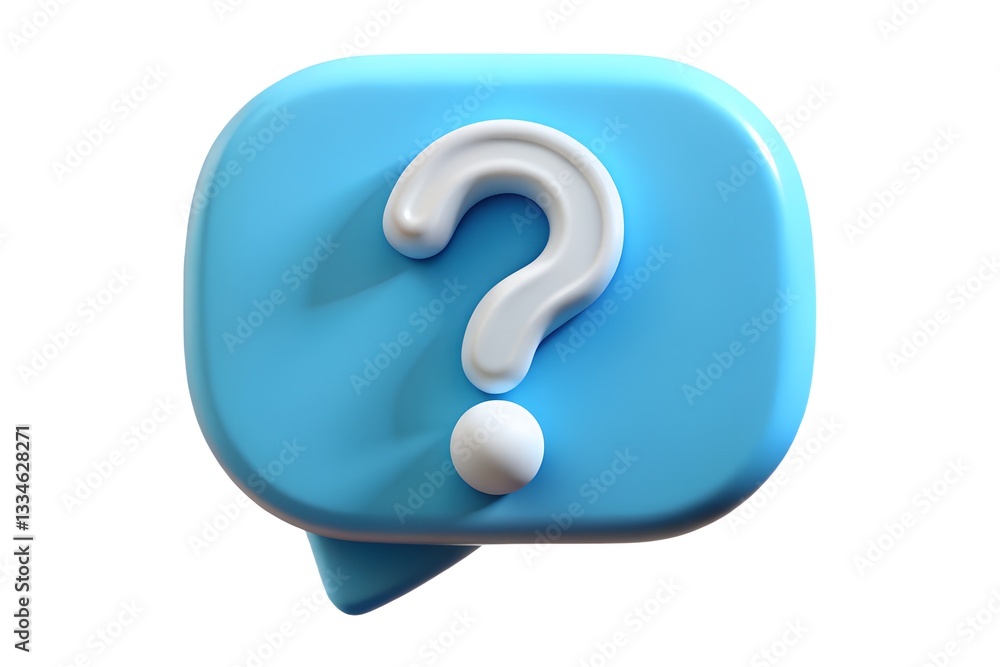 3D Blue Speech Bubble Icon with a White Question Mark - Symbol of Inquiry and Information 3D Blue Speech Bubble Icon with a White Question Mark - Symbol of Inquiry and Information