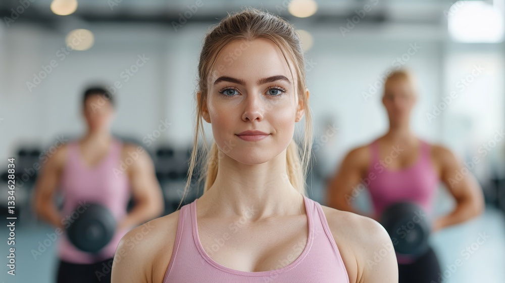 Fototapeta premium Intense gym workout session fitness center photographic content indoor environment close-up view strength building