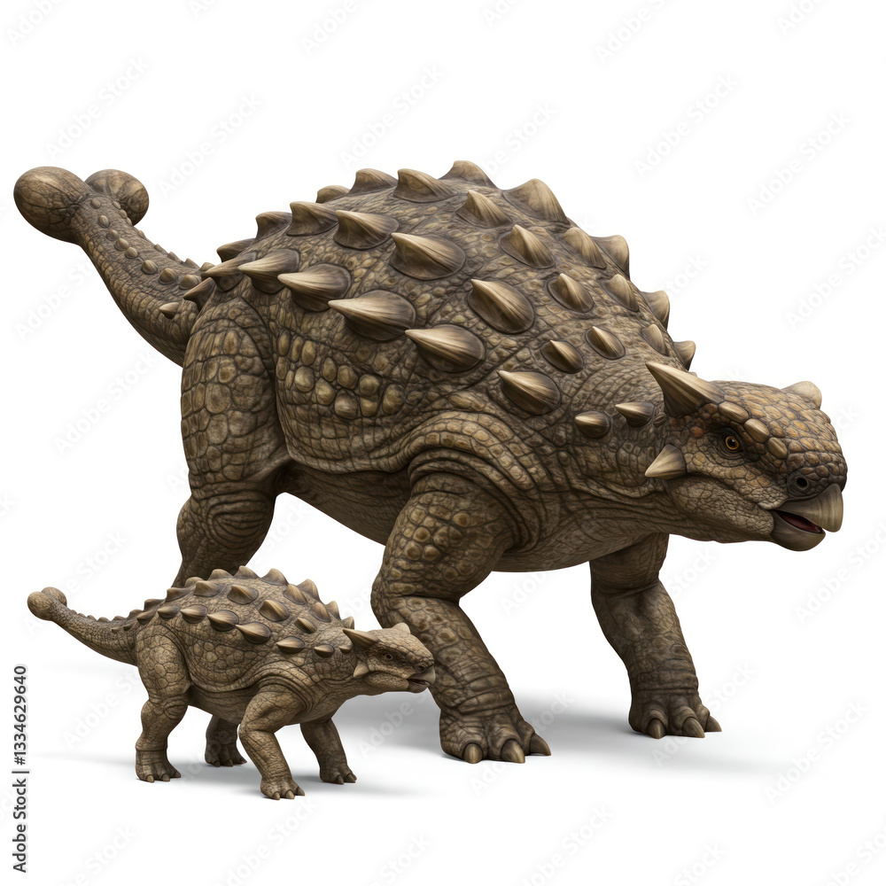 Fototapeta premium ankylosaurs and baby dinosaur isolated on white