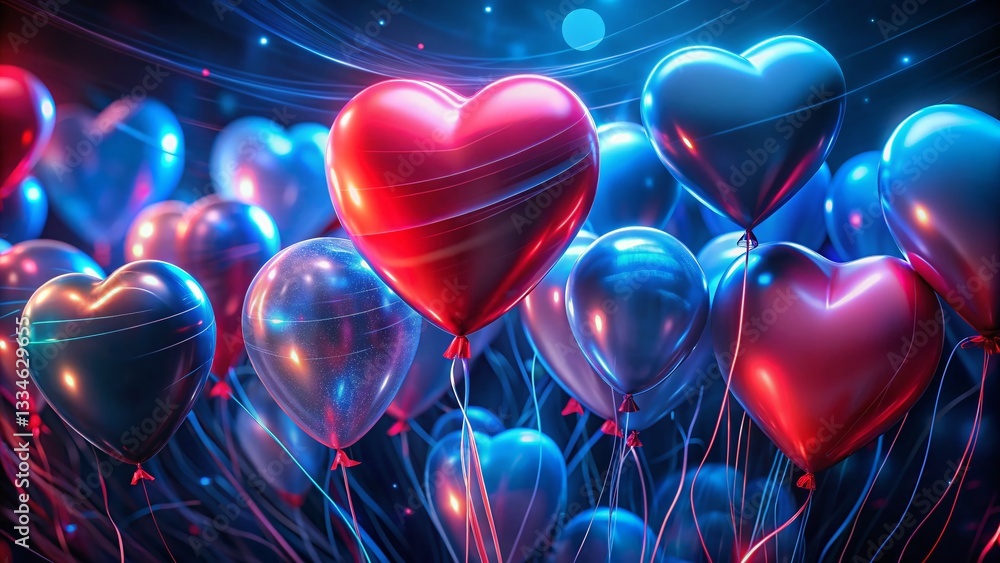Romantic Valentine's Day Background: Abstract Blue & Red Balloons Long Exposure Romantic Valentine's Day Background: Abstract Blue & Red Balloons Long Exposure