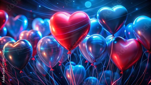 Romantic Valentine's Day Background: Abstract Blue & Red Balloons Long Exposure