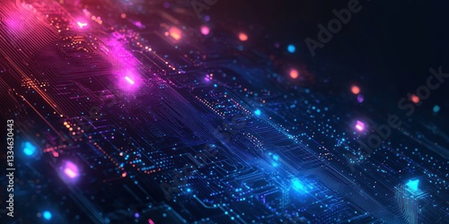 Futuristic Digital Art Abstract Circuit Board Technology Background with Quantum Computing Elements