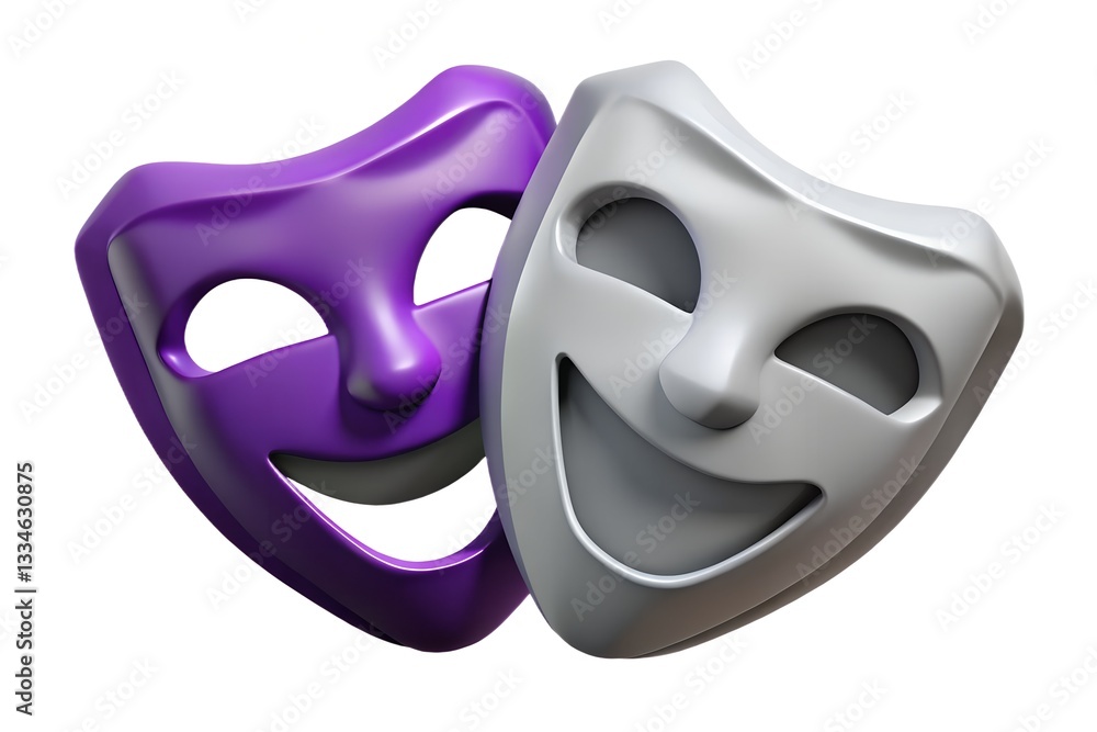 Naklejka premium 3D Theatrical Masks Icon - Comedy and Tragedy Symbols