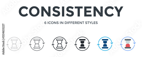 Consistency  Icon In Different Style Vector Illustration. Designed In Thin Line, Regular Line, Bold Line, Glyph, Color Fill, And Flat Style Can Be Used For Web