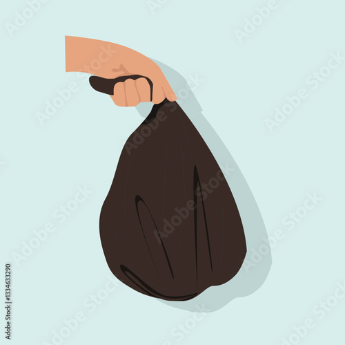 garbage black plastic bag in hand