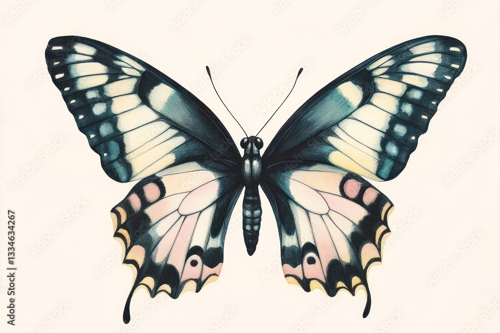 Obraz premium Watercolor Butterfly Illustration, Isolated, White Background, Nature Design, Print.