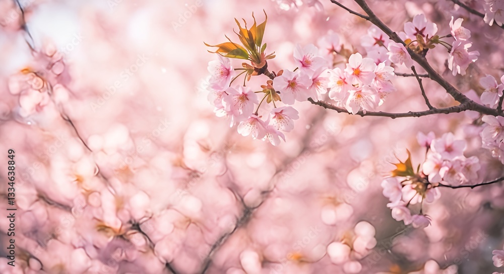 Blurred background of cherry blossom, pink petals, soft light. Japanese style, spring mood. Blurred background of cherry blossom, pink petals, soft light. Japanese style, spring mood.