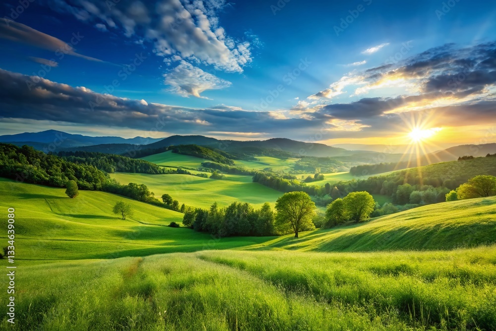 Obraz premium Serene Blue Sky Landscape: Peaceful Nature Scene with High Depth of Field