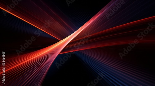 Dynamic interplay of vibrant red and deep blue light streaks against a stark black backdrop creating an abstract visual experience full of energy and motion